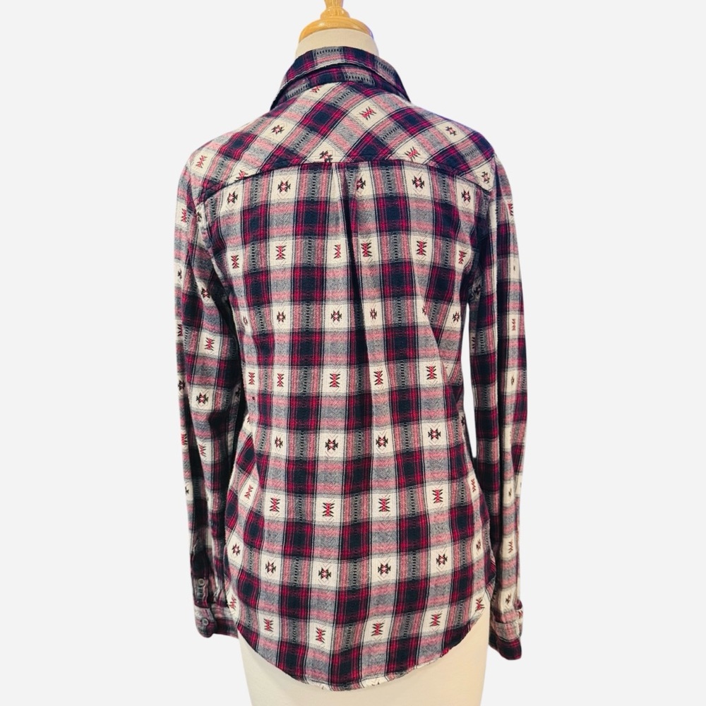 PAIGE Mable Shirt in Black Beaujolais Southwestern Plaid Flannel Size Small - Picture 3 of 13